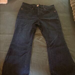 LOFT dark denim button down cropped flare jean